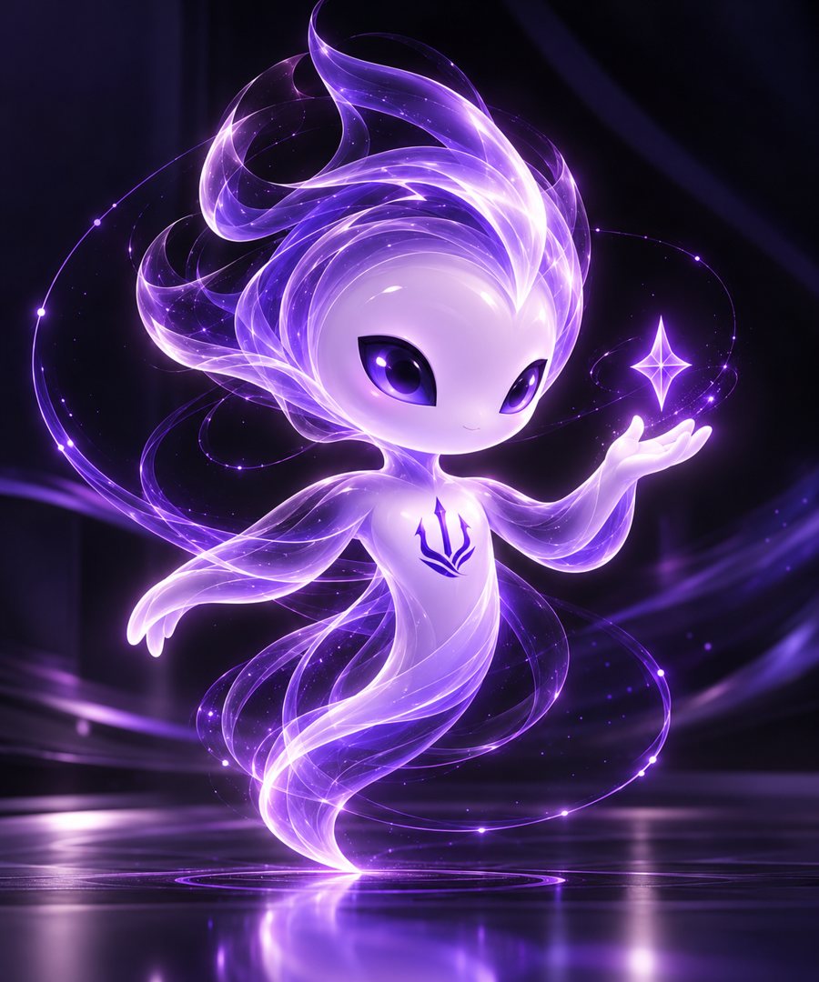 Mascote da Thalune, um espírito de luz violeta segurando uma estrela